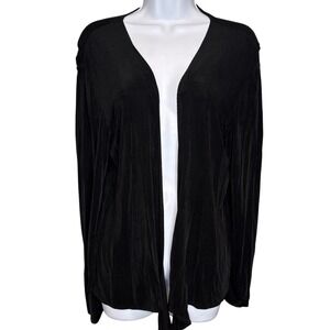 Chicos Travelers Womens Black Liquid Knit Open Front Cardigan Jacket Sz 2/Large